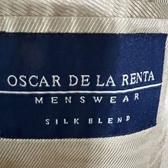 Oscar De La Renta Menswear Silk and Wool Blend Tweed Print Blazer 3 Button 42L